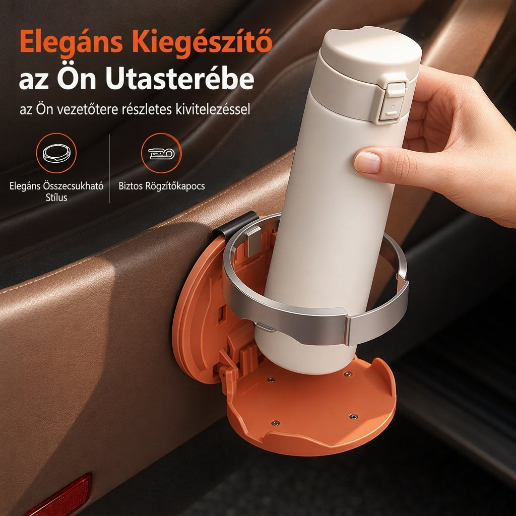 🚗 🥤Összecsukható pohártartó – Nagy palackokhoz, rendezett utastérhez ✨