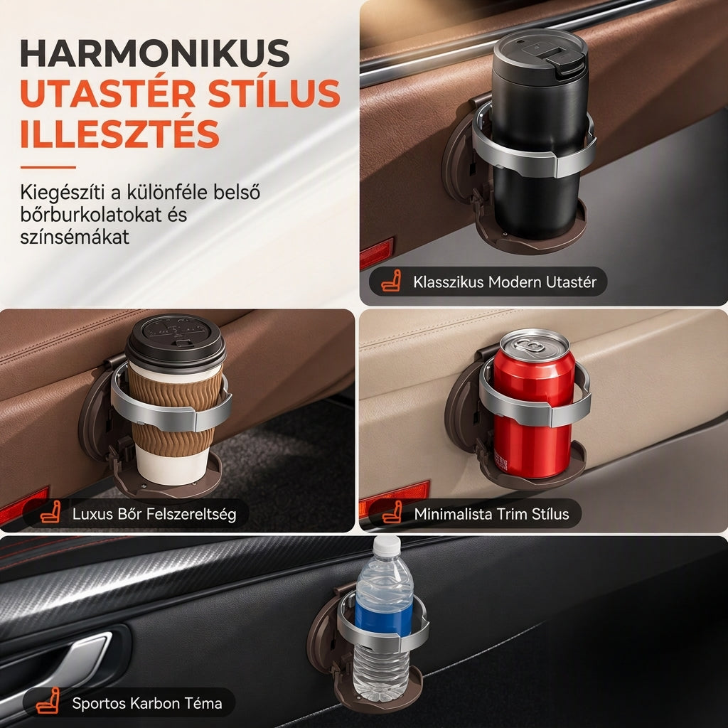 🚗 🥤Összecsukható pohártartó – Nagy palackokhoz, rendezett utastérhez ✨