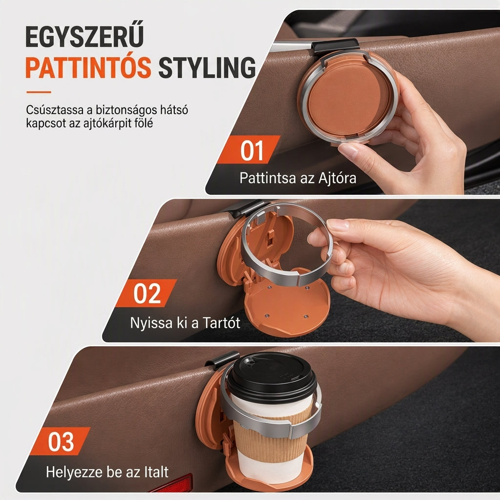 🚗 🥤Összecsukható pohártartó – Nagy palackokhoz, rendezett utastérhez ✨
