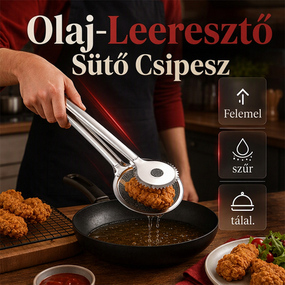 🍳✨ 2 az 1-ben rozsdamentes olajszűrő fogó: Gyors, tiszta szűrés – búcsú a koszos edényektől és az olajpazarlástól! ♻️🥗