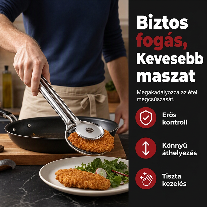 🍳✨ 2 az 1-ben rozsdamentes olajszűrő fogó: Gyors, tiszta szűrés – búcsú a koszos edényektől és az olajpazarlástól! ♻️🥗