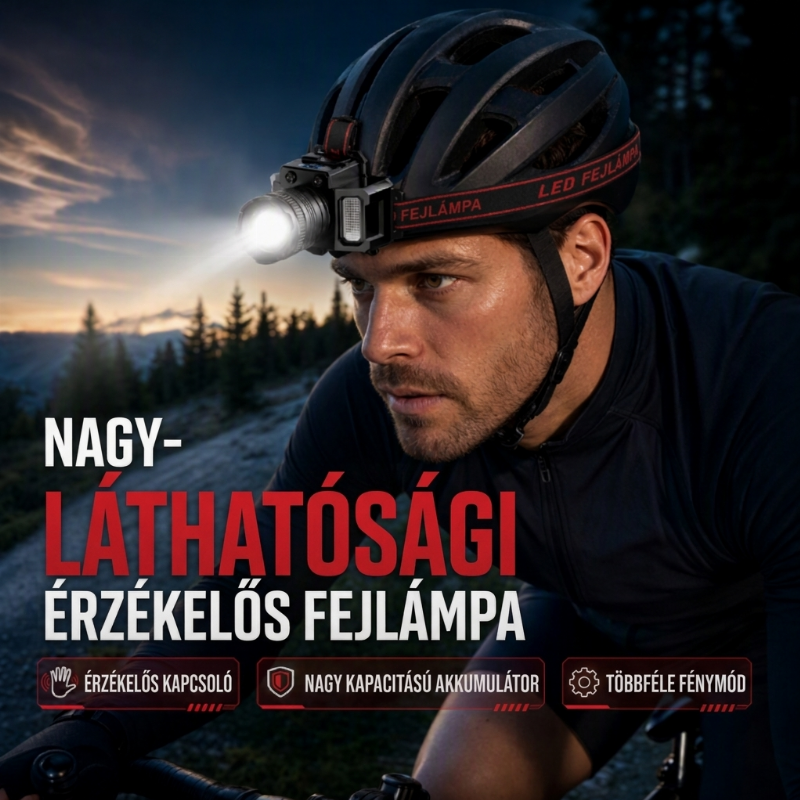 💡 Újratölthető LED fejlámpa mozgásérzékelővel