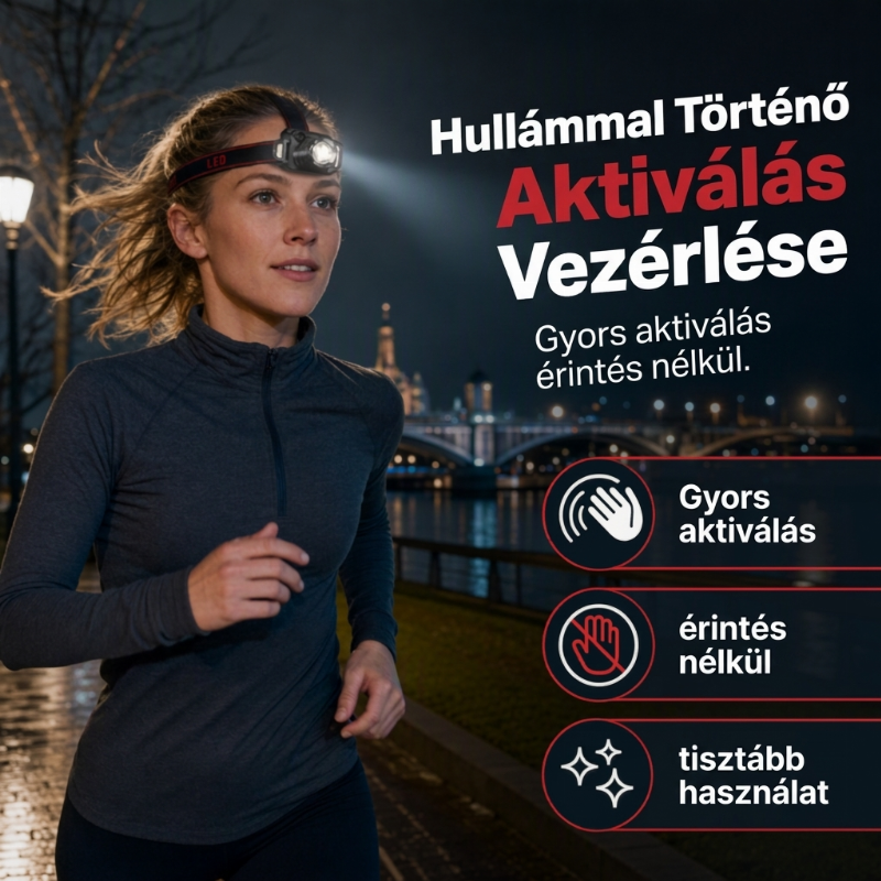 💡 Újratölthető LED fejlámpa mozgásérzékelővel