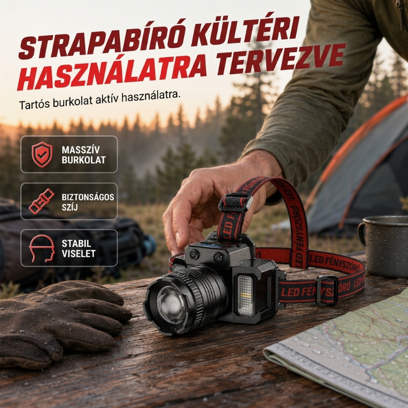 💡 Újratölthető LED fejlámpa mozgásérzékelővel