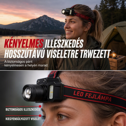 💡 Újratölthető LED fejlámpa mozgásérzékelővel