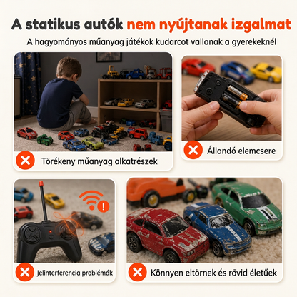 Mágneses távirányítós dinoszaurusz játékautó 6 kisautóval – autófaló RC játék gyerekeknek 3+ éves kortól