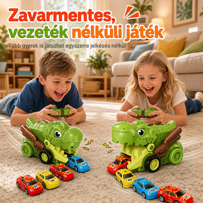 Mágneses távirányítós dinoszaurusz játékautó 6 kisautóval – autófaló RC játék gyerekeknek 3+ éves kortól