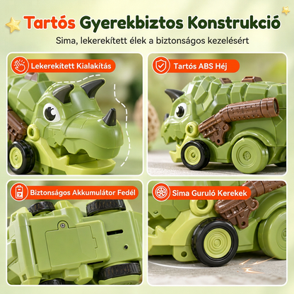 Mágneses távirányítós dinoszaurusz játékautó 6 kisautóval – autófaló RC játék gyerekeknek 3+ éves kortól