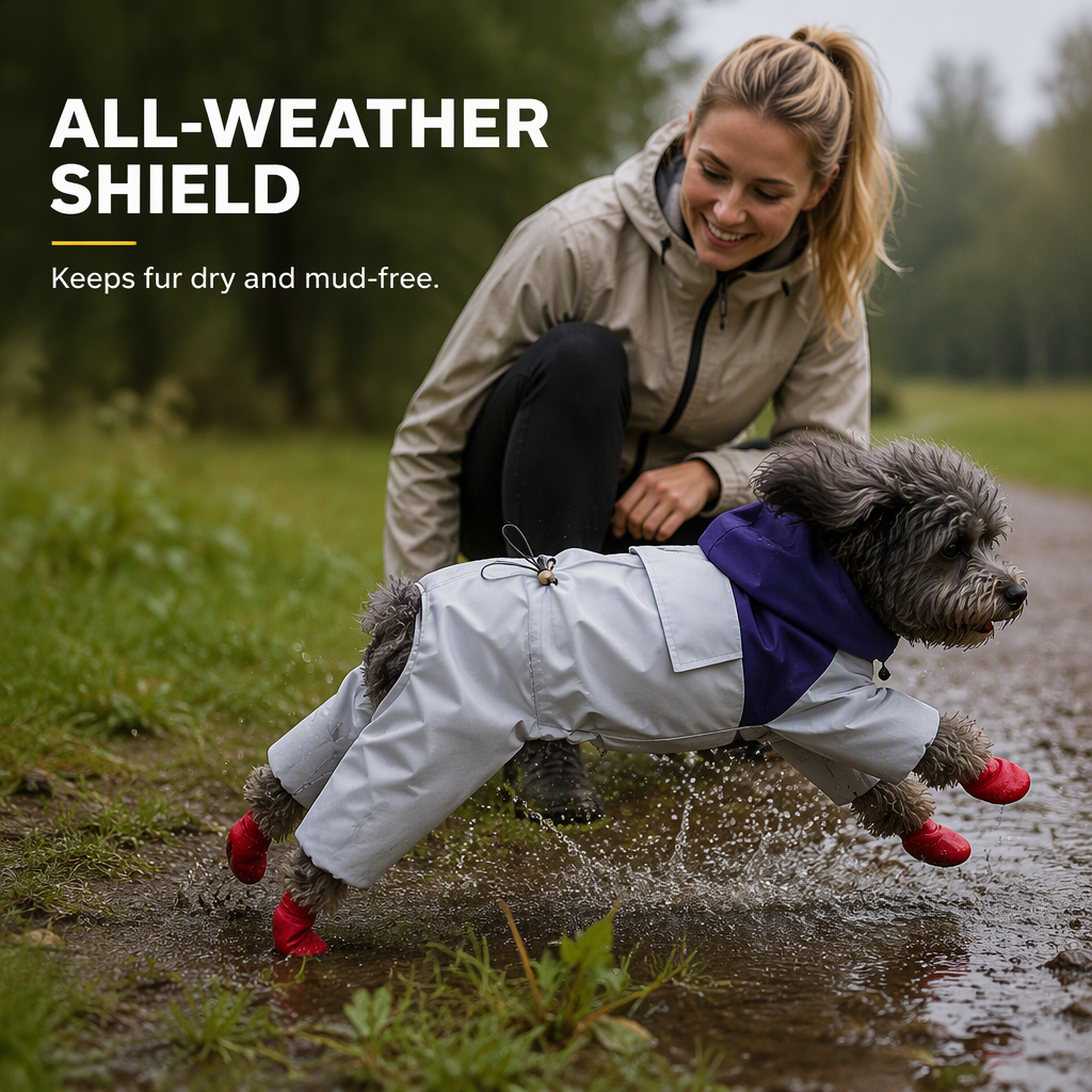 🐕🌧️ Vízálló esőkabát kutyáknak – 4 lábú, eső- és szélvédő, fényvisszaverő elemekkel