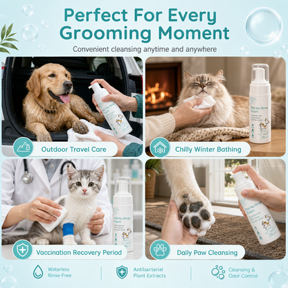 🐶🐱🫧 Öblítés nélküli szőrtisztító hab – kutyáknak és macskáknak, gyors felfrissítés és ápolás