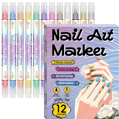 💅🎨 Kétoldalas 2 az 1-ben körömdíszítő filctollak – 12/24 színből álló készlet kreatív manikűrhöz ✨