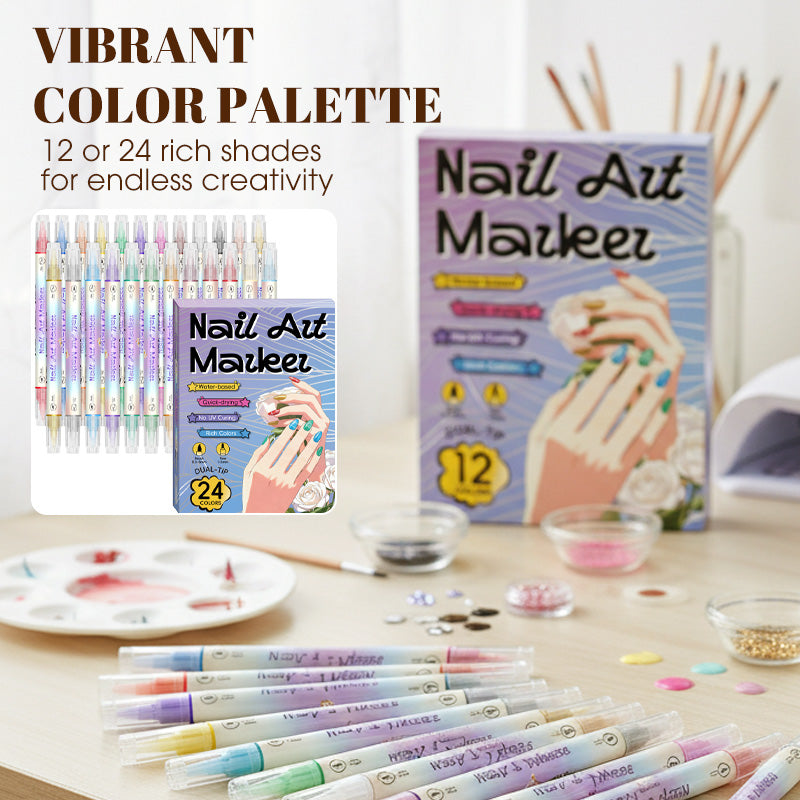 💅🎨 Kétoldalas 2 az 1-ben körömdíszítő filctollak – 12/24 színből álló készlet kreatív manikűrhöz ✨