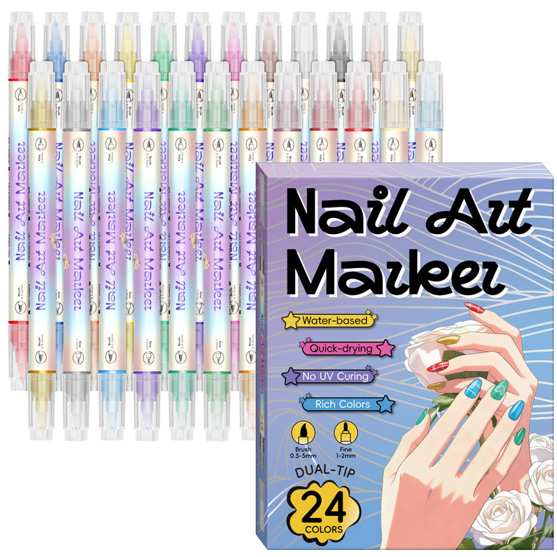 💅🎨 Kétoldalas 2 az 1-ben körömdíszítő filctollak – 12/24 színből álló készlet kreatív manikűrhöz ✨
