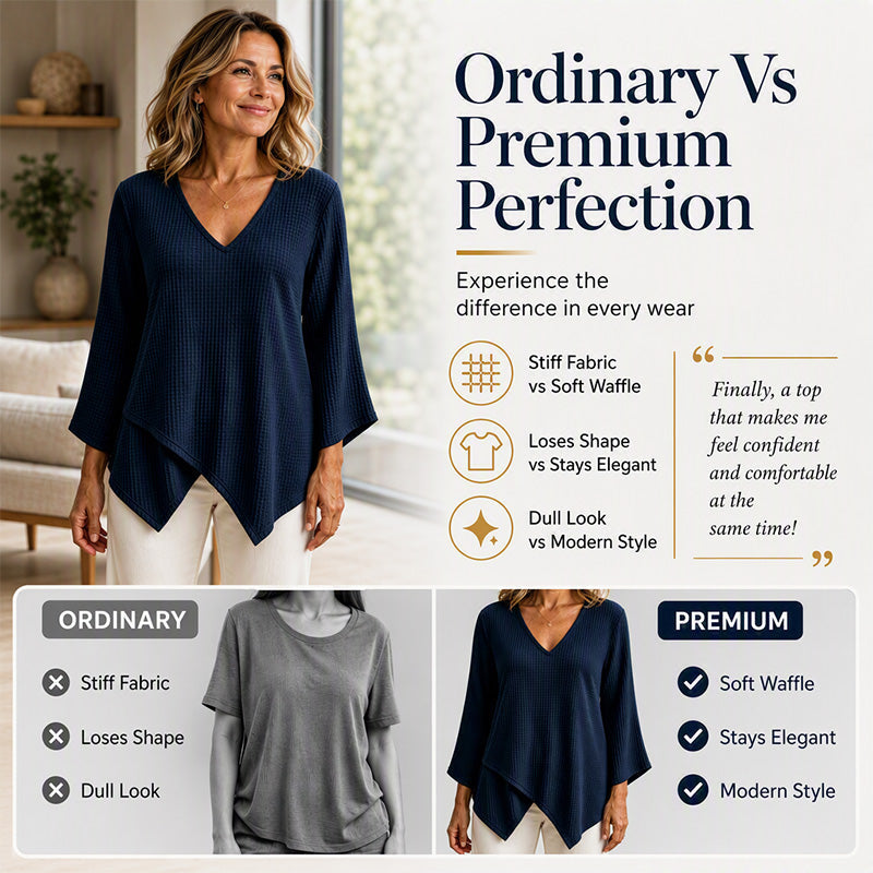 ✨👚 Női V-nyakú blúz – laza szabás és puha gofri mintás kötött anyag