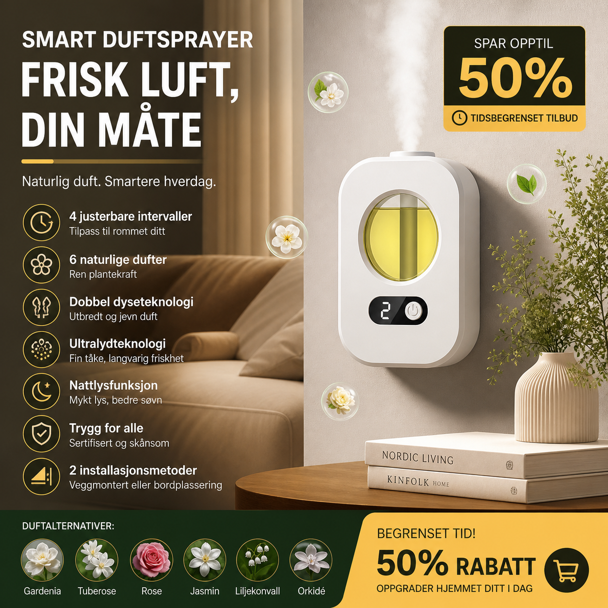 🌿 Automatikus illatdiffúzor – 4 fokozatú, időzített USB-s illatdiffúzor