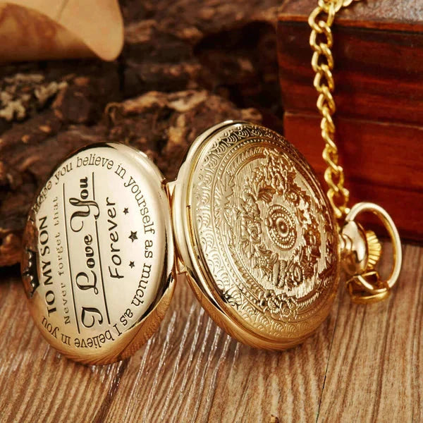 To My Son Quartz Pocket Chain Watch-2